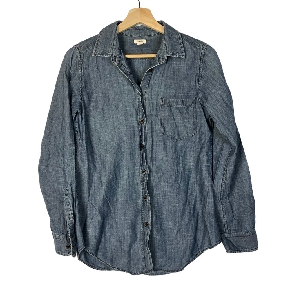 Fossil‎ Indigo Blue Chambray Long Sleeve Button Down S